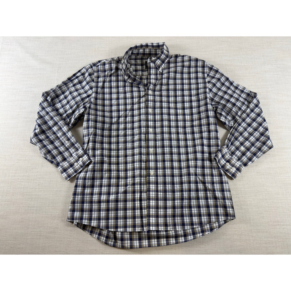 Jos. A. Bank Traveler Mens Large Blue Yellow Plaid Cotton Traditional Fit Shirt